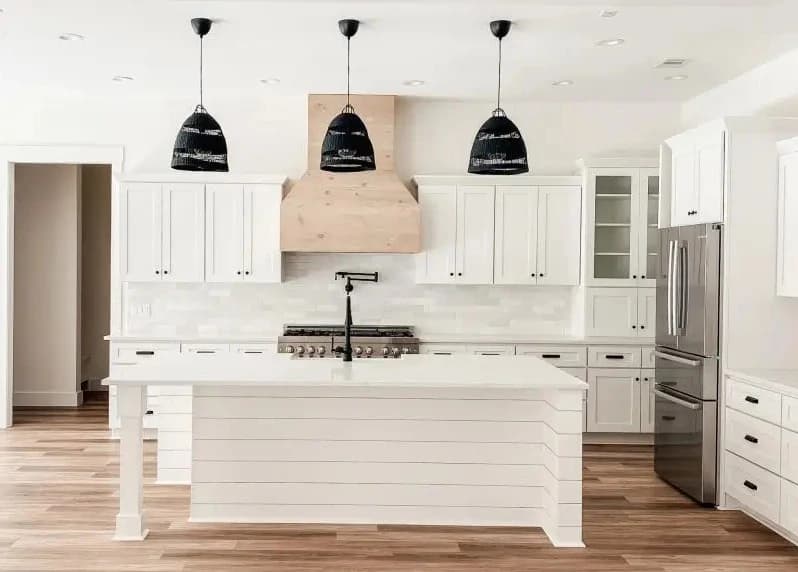Complete White Shaker RTA kitchen with island by RTA Cabinets Canada